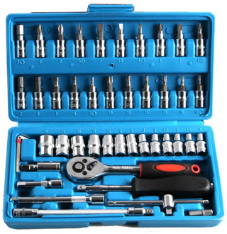 46Pcs Chromium Vanadium Steel Combination Repair Wrench Socket Spanner Hardware Repair Tools Set Repairing Auto Accessories