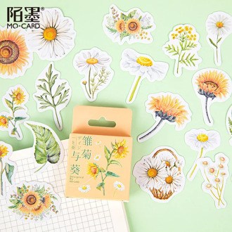 46pcs/pack Daisy Sunflower Label Kawaii Diary Handmade Adhesive Paper Flake Sticker Scrapbooking Stationery Decor Diy