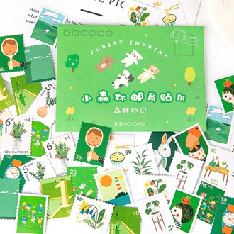 46pcs/pack Forest Painting Post Stamp Self-adhesive Washi Paper Stationery Sticker Set Decoration For Scrapbooking Diary Album