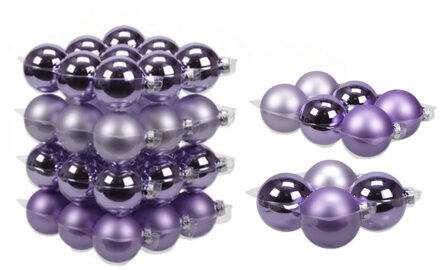 46x stuks glazen kerstballen amethyst paars 6, 8 en 10 cm mat/glans - Kerstbal