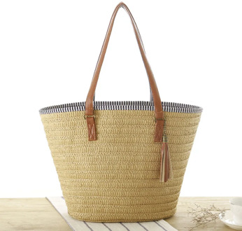 46x31CM New Style Simple One-shoulder Woven Bag Fashion Tassel Pendant Straw Bag Beach Women a7188