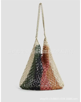 46x32CM Hollow Shoulder Handbag Day Style Mesh Bag Beach Hand-woven Bag Panelled Colors Cotton Tote Bag Women a7309