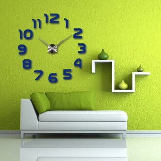 47 Inch Klok Horloge Wandklokken Horloge 3d Diy Acryl Spiegel Stickers Home Decoratie Woonkamer Quartz Naald Blauw