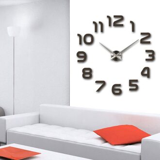 47 Inch Klok Horloge Wandklokken Horloge 3d Diy Acryl Spiegel Stickers Home Decoratie Woonkamer Quartz Naald bruin