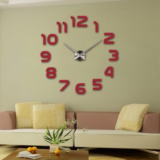 47 Inch Klok Horloge Wandklokken Horloge 3d Diy Acryl Spiegel Stickers Home Decoratie Woonkamer Quartz Naald Rood