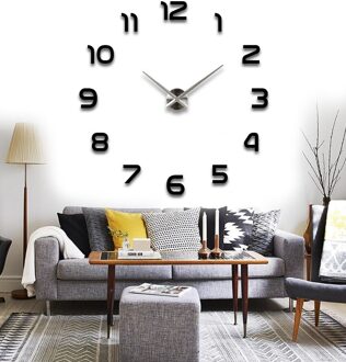47 Inch Klok Horloge Wandklokken Horloge 3d Diy Acryl Spiegel Stickers Home Decoratie Woonkamer Quartz Naald zilver pointer