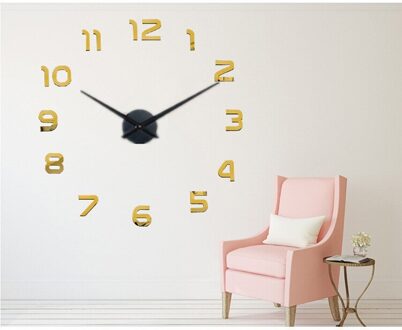 47 Inch Klok Horloge Wandklokken Horloge 3d Diy Acryl Spiegel Stickers Home Decoratie Woonkamer Quartz Naald zwart pointer