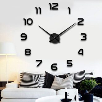 47 Inch Klok Horloge Wandklokken Horloge 3d Diy Acryl Spiegel Stickers Home Decoratie Woonkamer Quartz Naald zwart