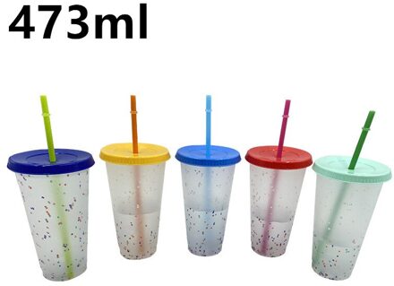 473/700Ml Kleur Veranderende Cup Food Grade Pp Milieuvriendelijke Niet-giftige Duurzaam Confetti Herbruikbare Plastic Tumbler Met deksel Drinkware 04 473ml 5stk