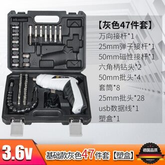 47Pcs Elektrische Schroevendraaier Multifunctionele Oplaadbare Lithium Elektrische Driver Mini Schroevendraaier Set Usb Opladen grijs