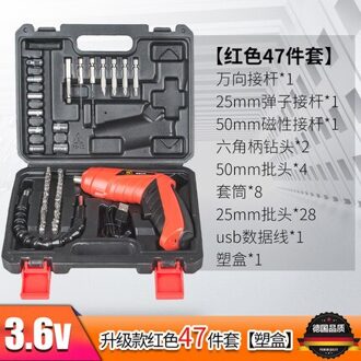 47Pcs Elektrische Schroevendraaier Multifunctionele Oplaadbare Lithium Elektrische Driver Mini Schroevendraaier Set Usb Opladen Rood