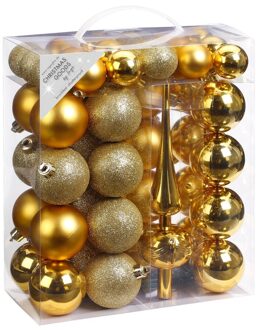 47x Gouden kunststof kerstballen 4-6 cm mat/glans met piek