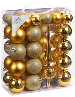 47x Kunststof kerstballen pakket met piek goud - Kerstbal Goudkleurig