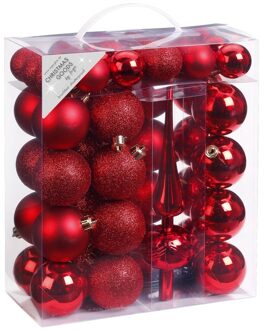 47x Rode kunststof kerstballen 4-6 cm mat/glans met piek