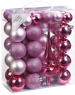 47x Roze mix kunststof kerstballen 4-6 cm mat/glans met piek