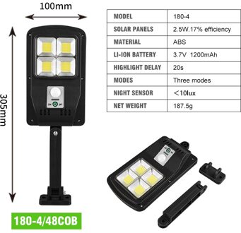 48 Cob Zonne-straatverlichting Outdoor 120 ° Beveiliging Licht Wandlamp Waterdichte Pir Motion Sensor Binnenplaats Lamp Tuin Cocina 180-4