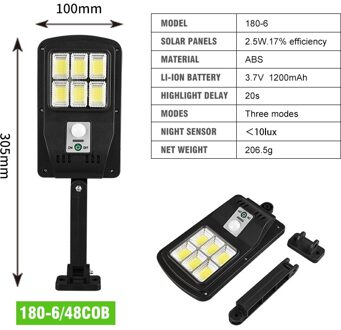 48 Cob Zonne-straatverlichting Outdoor 120 ° Beveiliging Licht Wandlamp Waterdichte Pir Motion Sensor Binnenplaats Lamp Tuin Cocina 180-6
