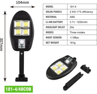 48 Cob Zonne-straatverlichting Outdoor 120 ° Beveiliging Licht Wandlamp Waterdichte Pir Motion Sensor Binnenplaats Lamp Tuin Cocina 181-4