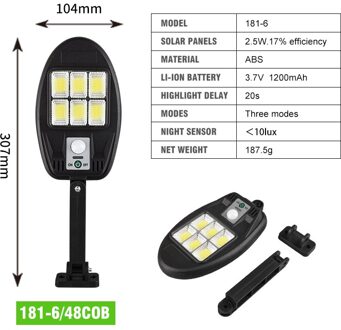 48 Cob Zonne-straatverlichting Outdoor 120 ° Beveiliging Licht Wandlamp Waterdichte Pir Motion Sensor Binnenplaats Lamp Tuin Cocina 181-6