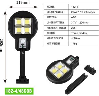 48 Cob Zonne-straatverlichting Outdoor 120 ° Beveiliging Licht Wandlamp Waterdichte Pir Motion Sensor Binnenplaats Lamp Tuin Cocina 182-4
