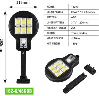 48 Cob Zonne-straatverlichting Outdoor 120 ° Beveiliging Licht Wandlamp Waterdichte Pir Motion Sensor Binnenplaats Lamp Tuin Cocina 182-6