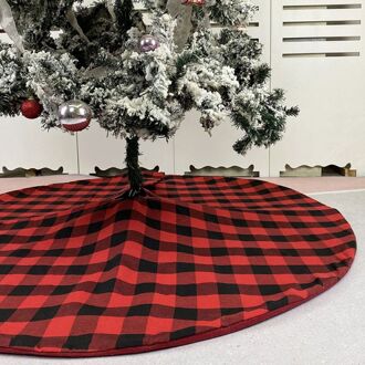 48 Inch Zwart Rood Grid Kerstboom Rok Base Floor Mat Cover Ornament Decor