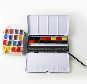 48-Slot Aquarel Kleur Verven Blikken Doos Palet Schilderij Tray Opbergdoos Met 48 Verven Half Pannen Art Schilderen verf Blikken Doos
