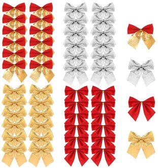 48 Stuks Kerst Lint Strikken Ornamenten Xmas Tree Strik Decoratie Presenteert Wrapping Craft Supplies(4 Kleuren)