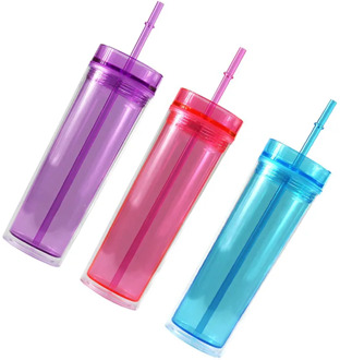 480ml Skinny Tumbler with Straw 16oz Acrylic Water Bottle BPA Free Clear Plastic Tumbler Mother's Day Gifts Dropshipping