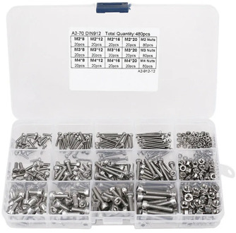 480pcs M2 M3 M4 304 Stainless Steel Hex Socket Head Cap Screws Nut Set Kit With Box