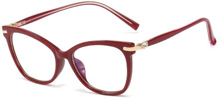 48243 TR90 Anti Blauw Licht Brilmonturen Cat Eye Diamond Vrouwen Optische Mode Computer Bril C7Red