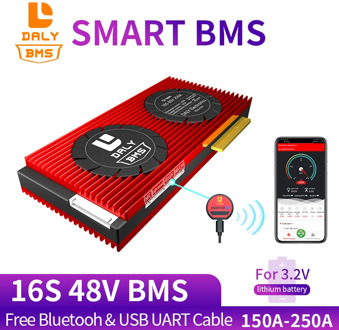 48V BMS 16S LiFePO4 150A 200A 250A 12.8V Smart BMS Protection Circuit Board for 3.2v LiNCM wit inverter Solar