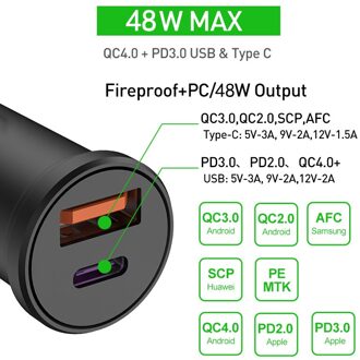 48W Dual Usb Auto Lading QC3.0 Type C Pd Snelle Auto Opladen Lader Voor Iphone 12 Pro Max Xiaomi samsung S10 9 Usb Autolader