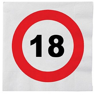 48x 18 jaar verkeersbord verjaardag thema servetten 33 x 33 cm - Feestservetten Multikleur