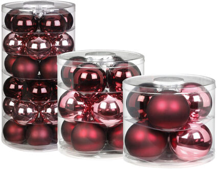 48x Berry Kiss mix roze/rode glazen kerstballen glans en mat - Kerstbal