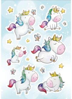 48x Eenhoorn dieren stickers met strasssteentjes Multi