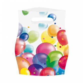48x Feestelijke uitdeel zakjes met ballonnen opdruk plastic 16x23cm - Uitdeelzakjes Multikleur