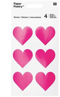 48x Fuchsia roze hartjes stickers - Valentijn stickertjes hartjes 48 stuks - Scrapbooking - Hobby/knutsel materiaal