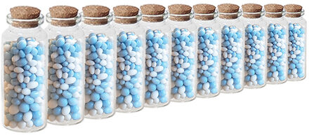 48x Geboorte bedankjes mini transparante glazen flesjes met kurken dop 18 ml