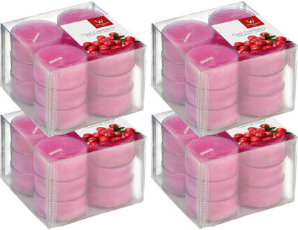 48x Geurtheelichtjes cranberry/roze 4 branduren - Geurkaarsen cranberrygeur/veenbessengeur - Waxinelichtjes