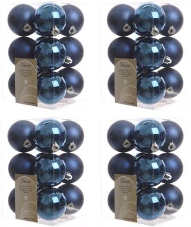 48x Kunststof kerstballen glanzend/mat donkerblauw 6 cm kerstboom versiering/decoratie - Kerstbal