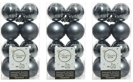 48x Kunststof kerstballen glanzend/mat grijsblauw 4 cm kerstboom versiering/decoratie - Kerstbal