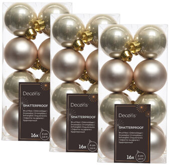 48x Kunststof kerstballen glanzend/mat licht parel/champagne 4 cm kerstboom versiering/decoratie - Kerstbal Champagnekleurig