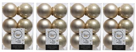 48x Kunststof kerstballen glanzend/mat licht parel/champagne 6 cm kerstboom versiering/decoratie - Kerstbal Champagnekleurig