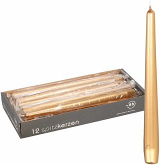 48x Metallic gouden dinerkaarsen 25 cm 8 branduren - Geurloze kaarsen goud - Tafelkaarsen/kandelaarkaarsen