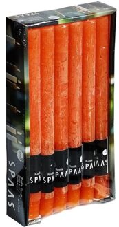 48x Oranje rustieke rechte dinerkaarsen 25 cm 10 branduren - Geurloze kaarsen - Huishoudkaarsen/tafelkaarsen/kandelaarkaarsen