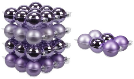 48x stuks glazen kerstballen amethyst paars 6 en 8 cm mat/glans - Kerstbal