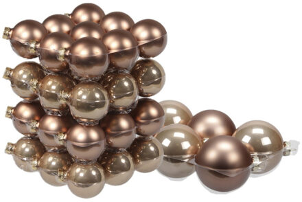 48x stuks glazen kerstballen ginger bruin 6 en 8 cm mat/glans