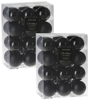 48x stuks kleine kunststof kerstballen zwart 3 cm