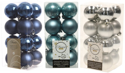 48x Stuks kunststof kerstballen mix donkerblauw/zilver/ijsblauw 4 cm - Kerstbal Multikleur